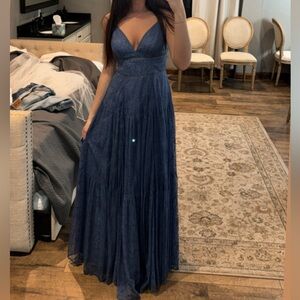 Long blue lace dress